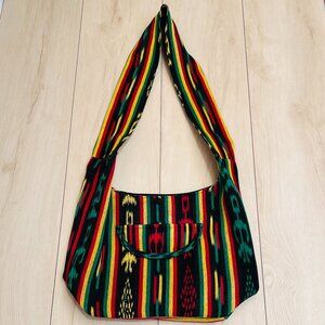 100% Cotton Large Shoulder Messenger Crossbody Purse - Red Green Yellow Black